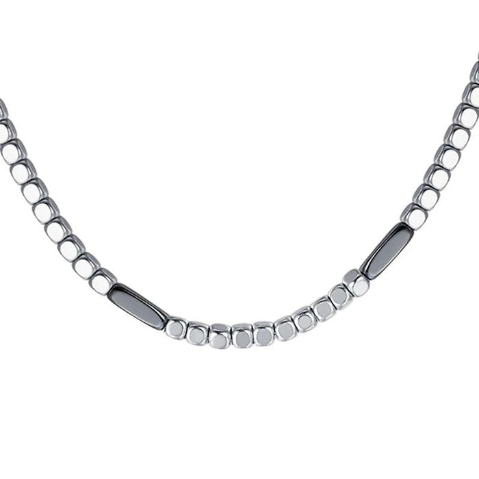 Collana in acciaio con ematite silver e grigia