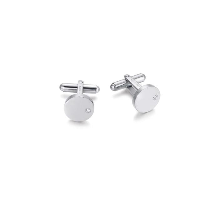 Steel Cufflinks With White Crystals