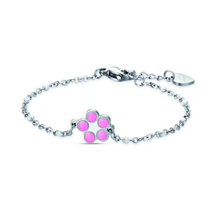 Bracciale Junior in acciaio con fiore e smalto rosa