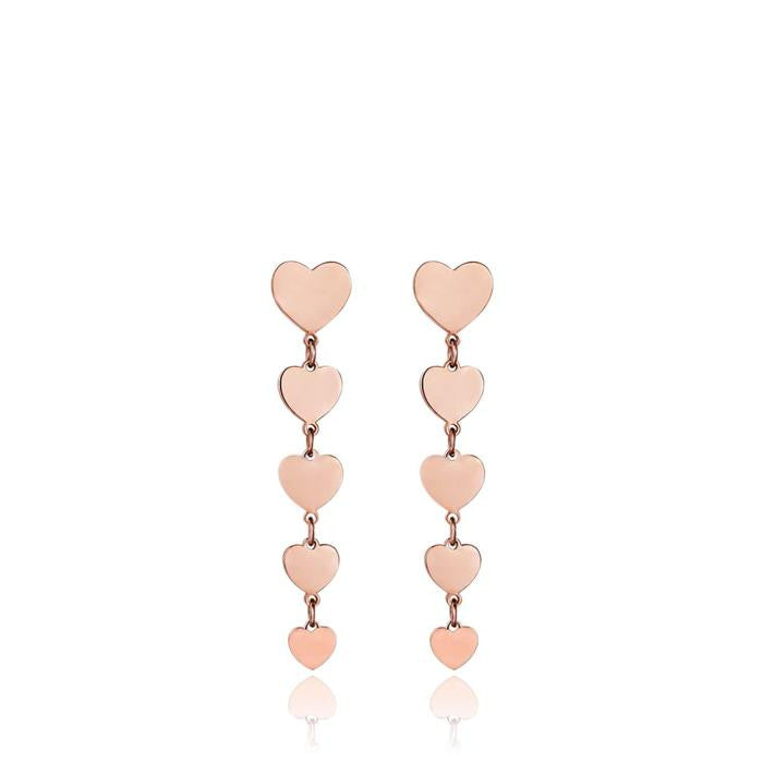 Orecchini In Acciaio Ip Rose Con Cuori Ip Rose