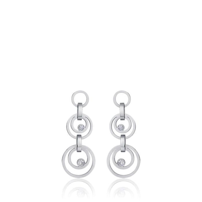 Boucles d'oreilles en acier avec cercles et cristaux blancs