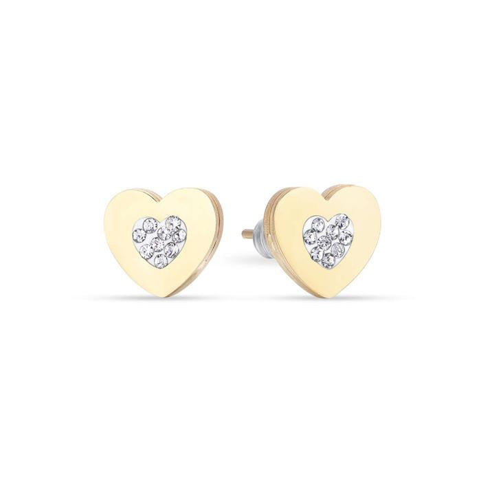 Boucles d'oreilles en acier doré IP avec cœurs et cristaux blancs