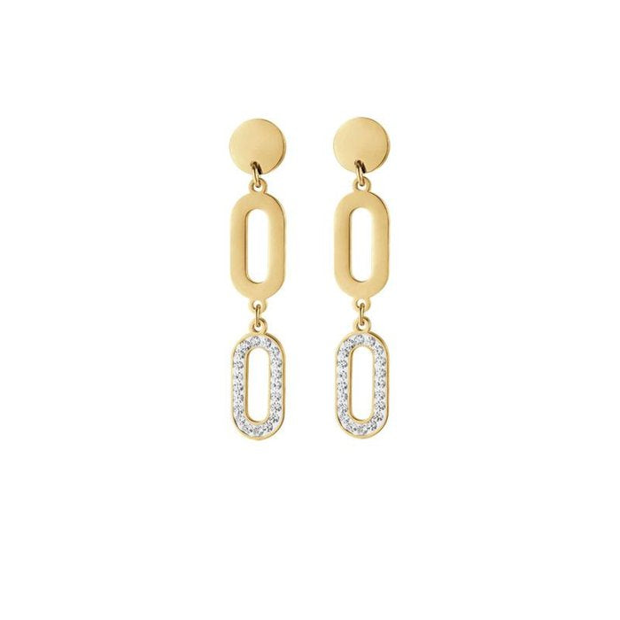 Orecchini in acciaio ip gold con cristalli bianchi