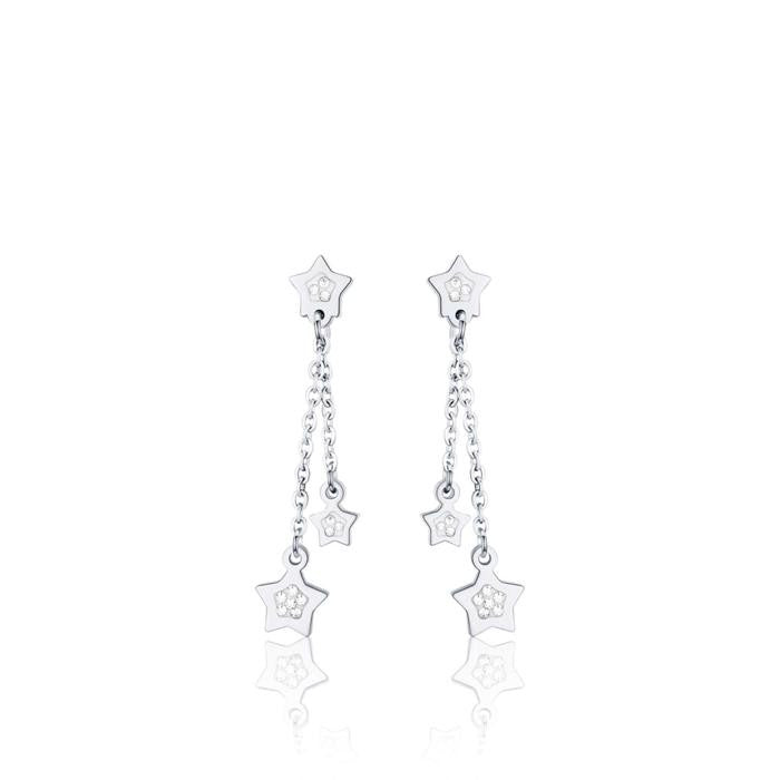 Boucles d'oreilles en acier avec étoiles et cristaux blancs