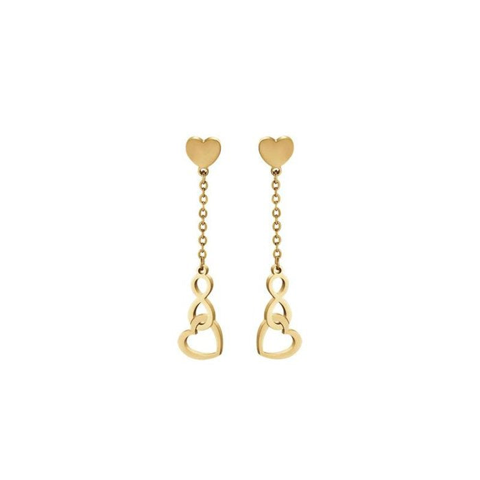 Orecchini in acciaio ip gold con cuori ed infinito