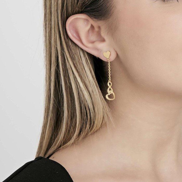 Orecchini in acciaio ip gold con cuori ed infinito