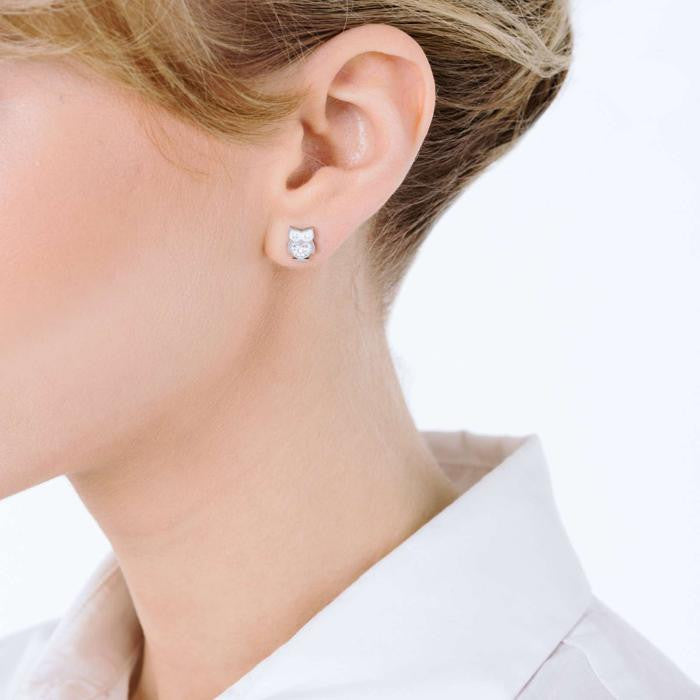 Steel Earrings With Owl And Crystals
