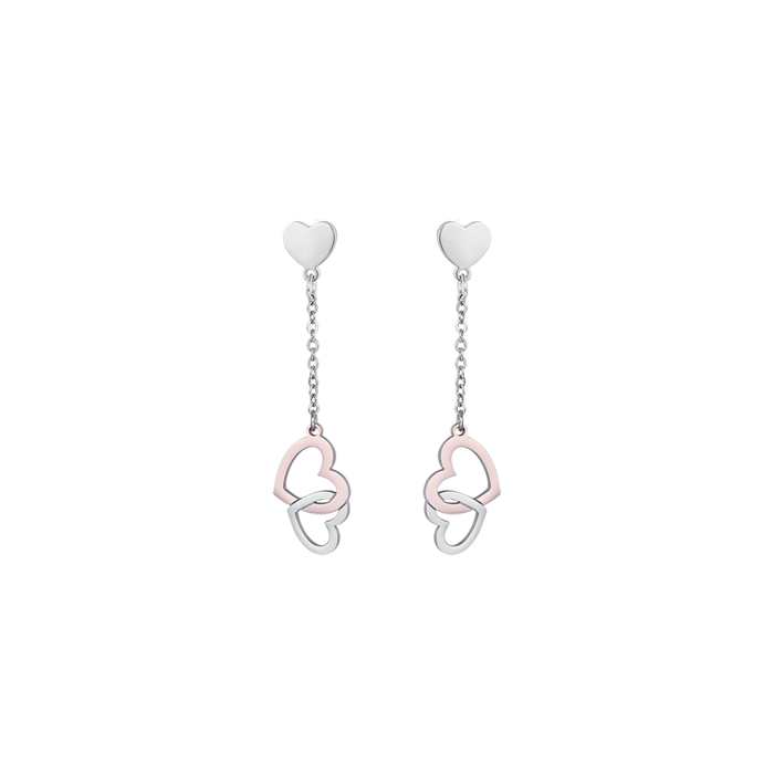 STEEL EARRINGS WITH STEEL AND IP ROSE STEEL HEARTS