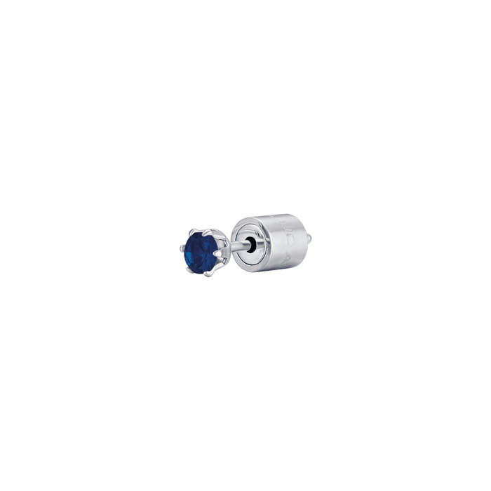 MONO ORECCHINO PUNTO LUCE IN ACCIAIO CON CRISTALLO BLU 3 MM