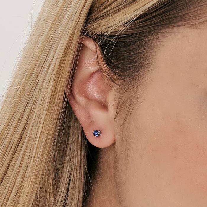 MONO ORECCHINO PUNTO LUCE IN ACCIAIO CON CRISTALLO BLU 3 MM