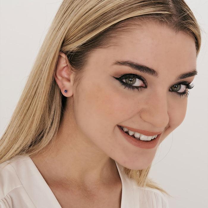 SINGLE EARRING POINT OF LIGHT IN STEEL WITH 3 MM BLUE CRYSTAL