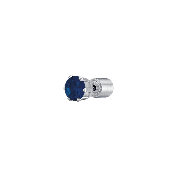 MONO ORECCHINO PUNTO LUCE IN ACCIAIO CON CRISTALLO BLU 3 MM