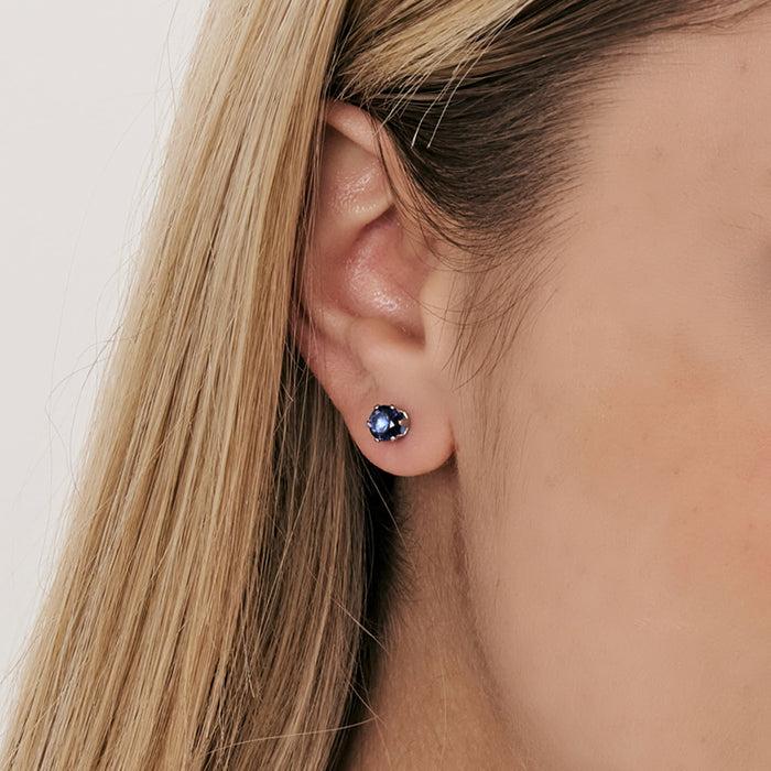 SINGLE EARRING POINT OF LIGHT IN STEEL WITH 3 MM BLUE CRYSTAL