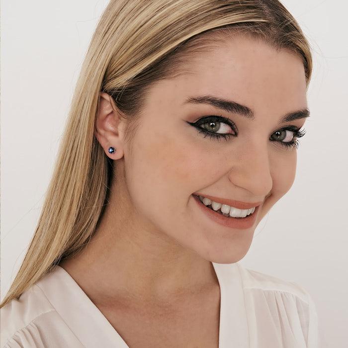 SINGLE EARRING POINT OF LIGHT IN STEEL WITH 3 MM BLUE CRYSTAL