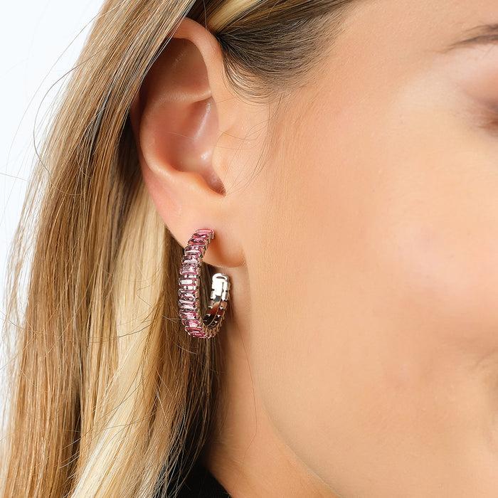 ORECCHINI DONNA IN ACCIAIO CON CRISTALLI FUCSIA