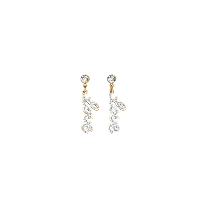 ORECCHINI DONNA IN ACCIAIO IP GOLD CON SCRITTA LOVE CON CRISTALLI BIANCHI