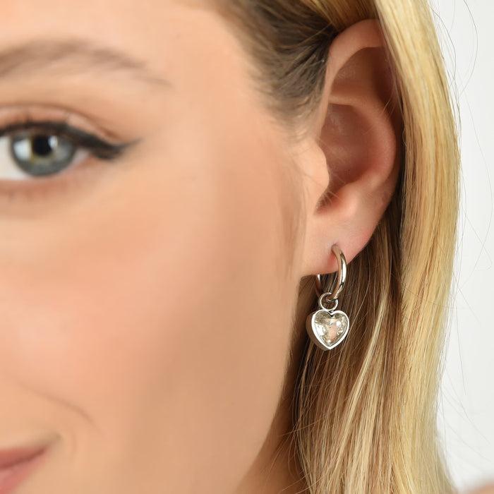 ORECCHINI DONNA IN ACCIAIO CON CUORI PUNTI LUCE BIANCHI