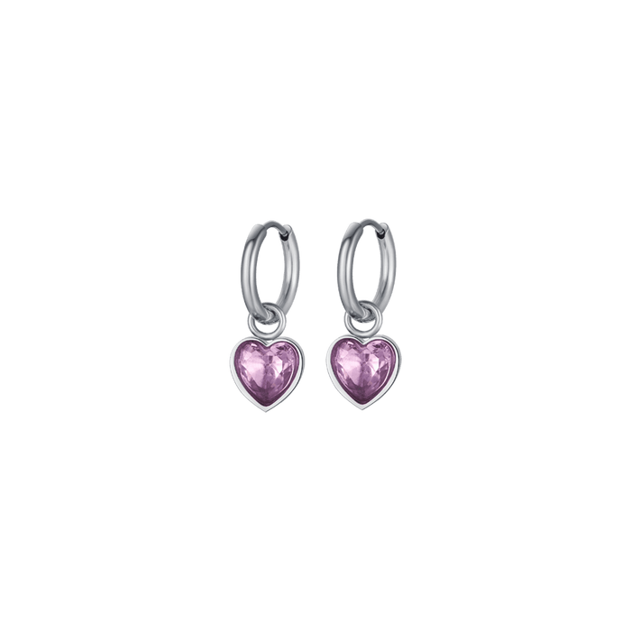 ORECCHINI DONNA IN ACCIAIO CON CUORI PUNTI LUCE ROSA