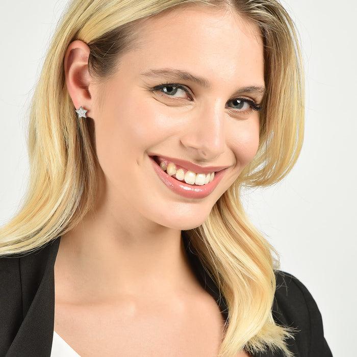 ORECCHINI DONNA IN ACCIAIO CON STELLE CON CRISTALLI BIANCHI