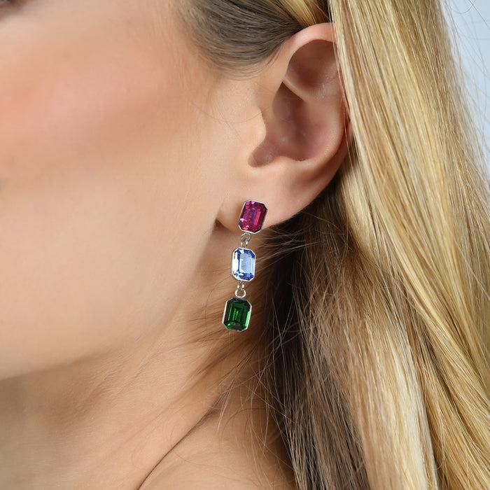 ORECCHINI DONNA IN ACCIAIO CON CRISTALLI MULTICOLOR