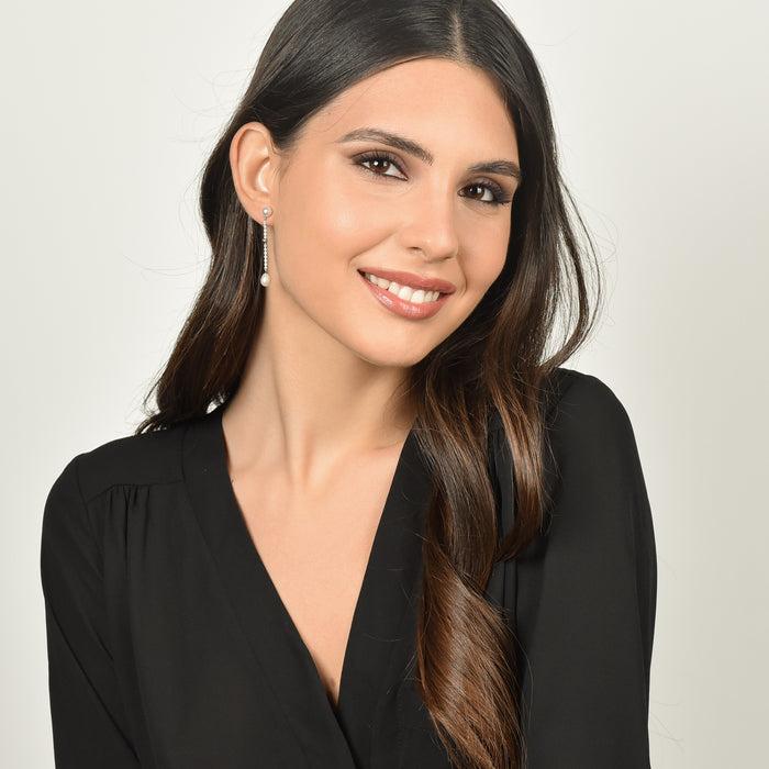 BOUCLES D'OREILLES FEMME EN ACIER AVEC PERLES