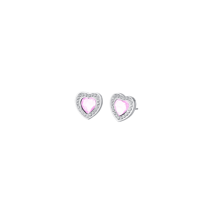 ORECCHINI DONNA IN ACCIAIO CUORI CRISTALLO ROSA E CRISTALLI BIANCHI