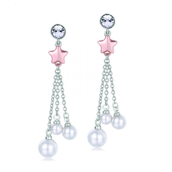 Orecchini pendente stella rosè + 3 perle - gioielleriaperdichizzi.it