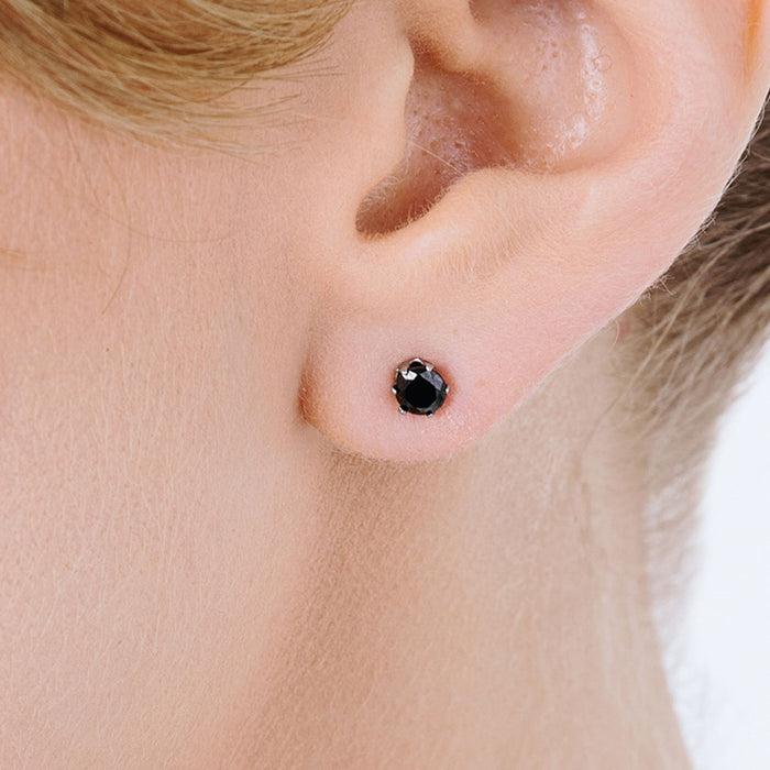 BOUCLES D'OREILLES LIGHT POINT EN ACIER AVEC CRISTAL NOIR