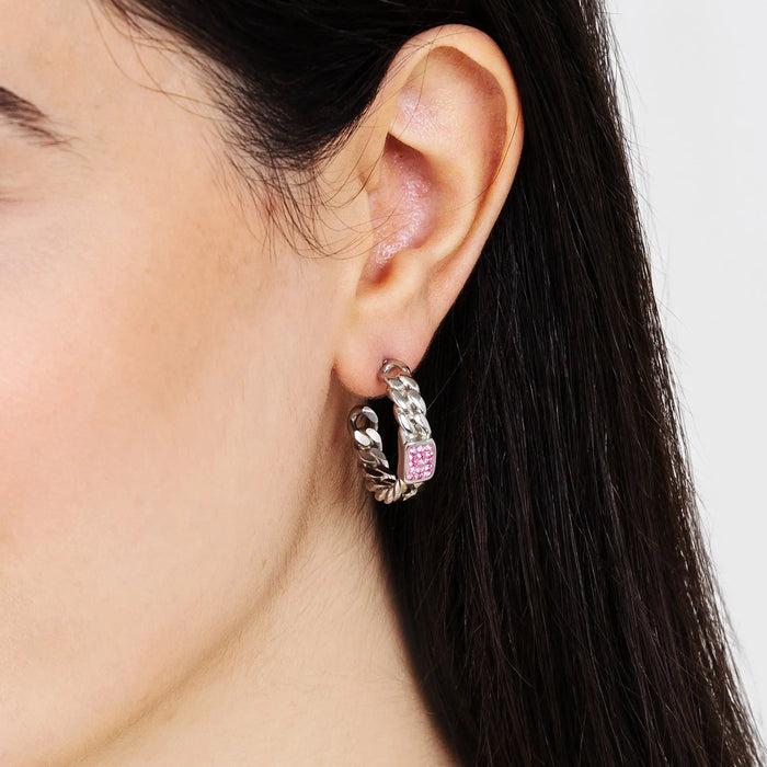ORECCHINI DONNA IN ACCIAIO CON CRISTALLI FUCSIA