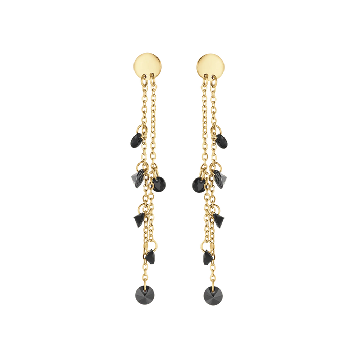 ORECCHINI DONNA IN ACCIAIO IP GOLD CON CRISTALLI NERI