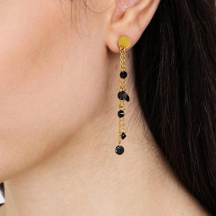 ORECCHINI DONNA IN ACCIAIO IP GOLD CON CRISTALLI NERI