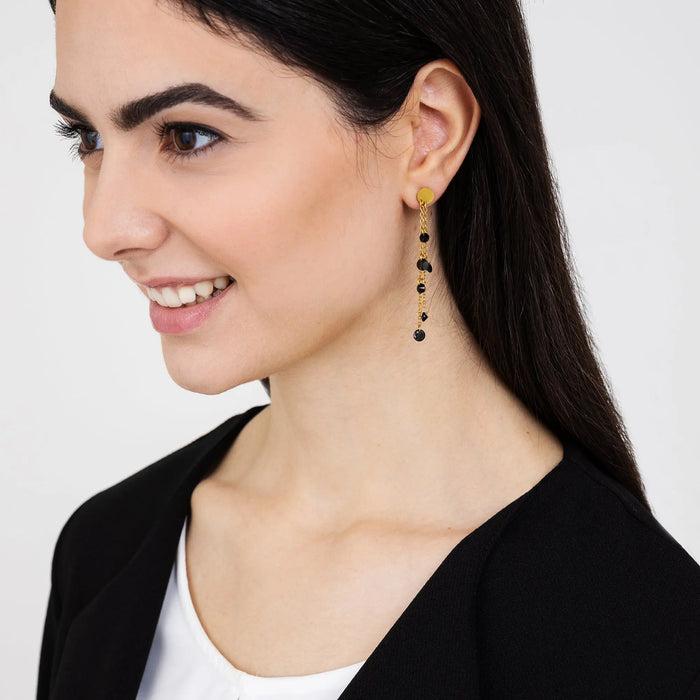 ORECCHINI DONNA IN ACCIAIO IP GOLD CON CRISTALLI NERI