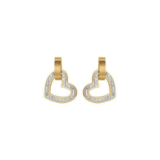 ORECCHINI DONNA IN ACCIAIO IP GOLD CON CUORI E CRISTALLI BIANCHI ED ELEMENTO