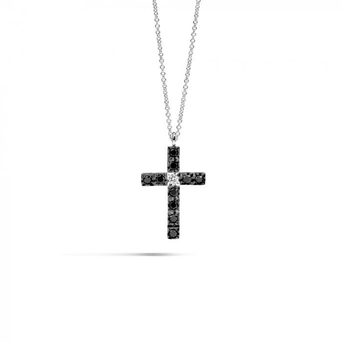 COLLIER FACE CUBE CROSS BR NOIR + BLANC 0,43