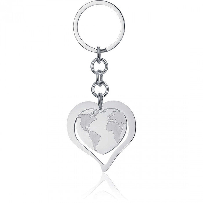 Portachiavi con cuore mappa del mondo