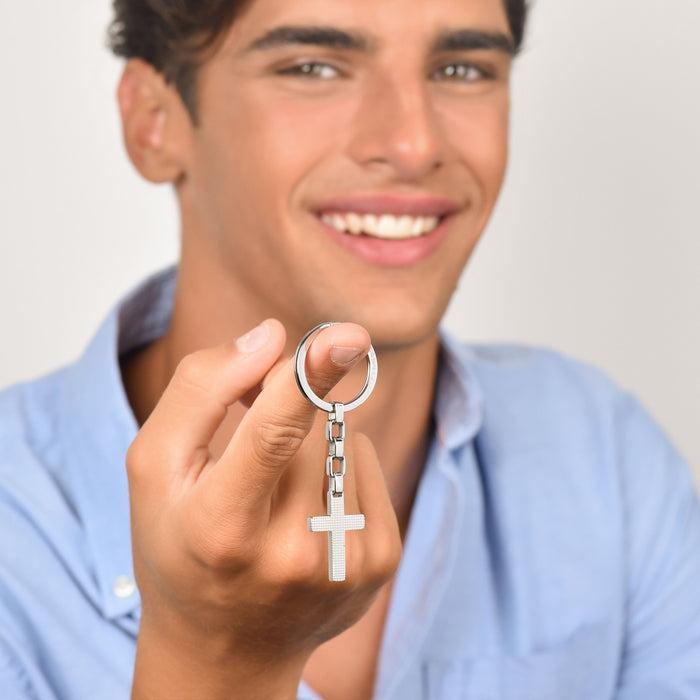 MEN'S STEEL KEY RING WITH CROSS