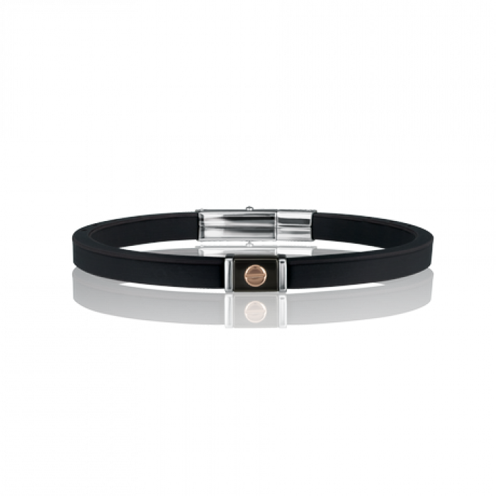 BRACELET EN SILICONE AVEC INSERTS EN ACIER ET DÉTAILS EN OR ROSE 9K