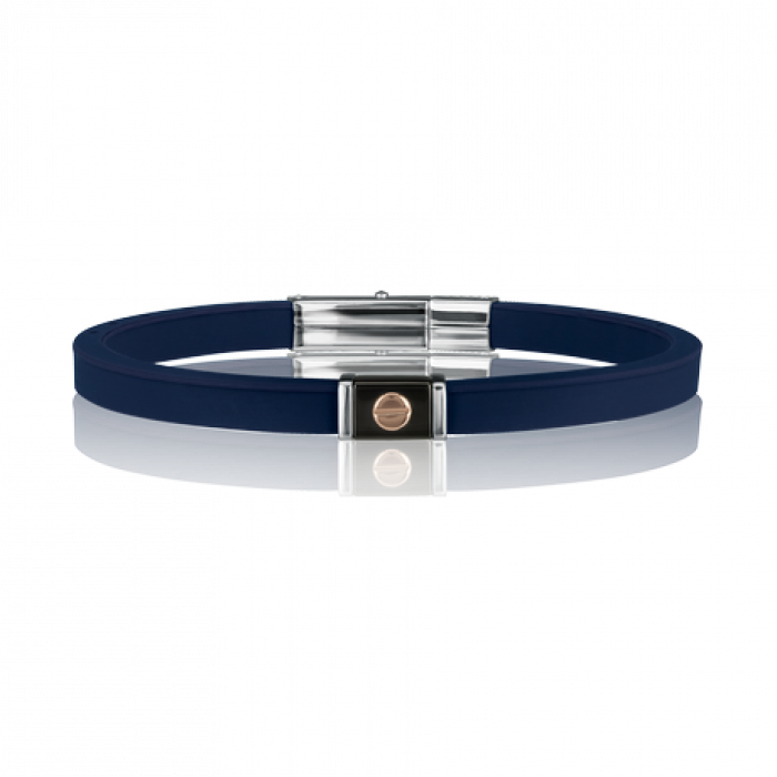 BRACELET EN SILICONE AVEC INSERTS EN ACIER ET DÉTAILS EN OR ROSE 9K