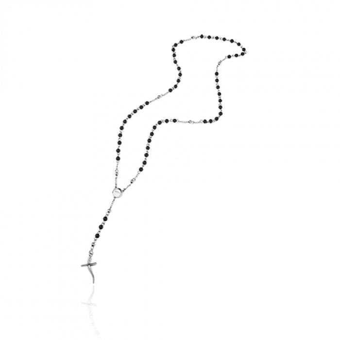 Collana In Pietra Lavica Con Elementi In Acciaio E Croce