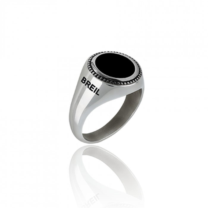 Anello In Acciaio Lucido Con Pietra Tonda In Onice Nera.