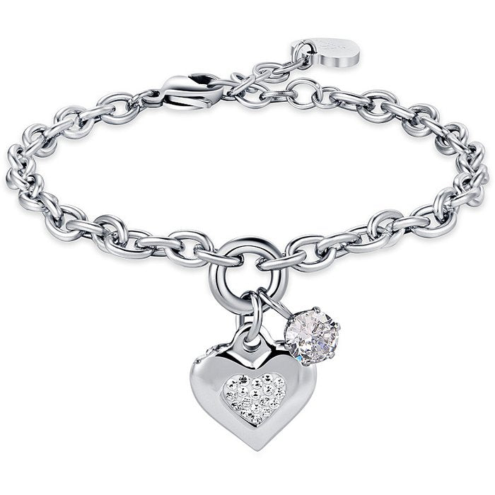 BRACCIALE DONNA IN ACCIAIO CON CUORE CON CRISTALLI BIANCHI