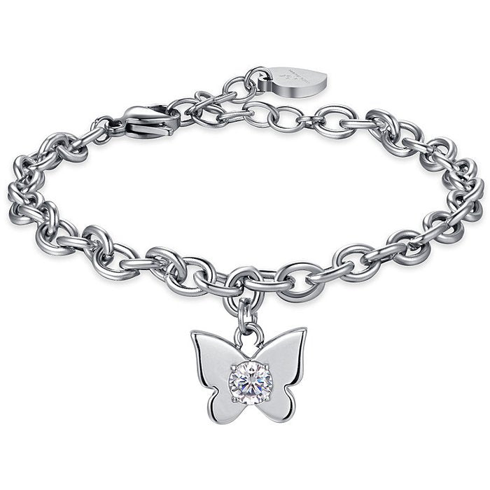 BRACCIALE DONNA IN ACCIAIO CON FARFALLA CON CRISTALLO BIANCO