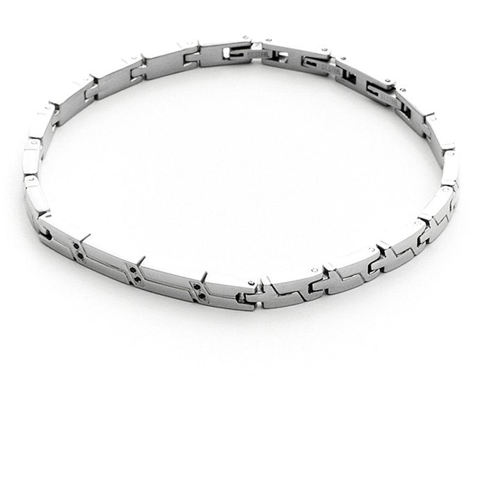 Central bracelet striped mesh black rhinestones