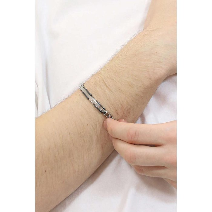 Bracciale acciaio maglia incatenata e inserti ceramica nera