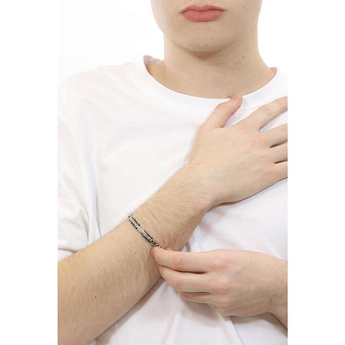 Bracciale acciaio maglia incatenata e inserti ceramica nera