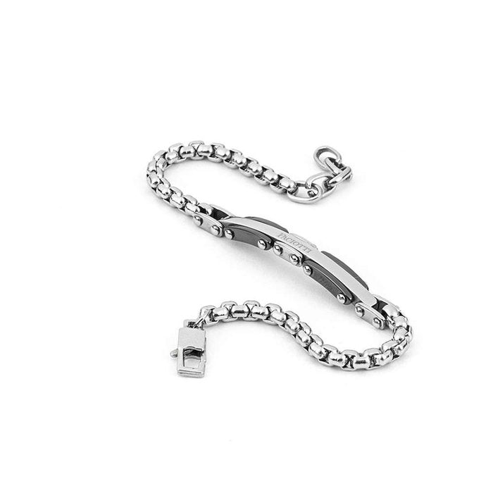 Bracciale acciaio maglia incatenata e inserti ceramica nera