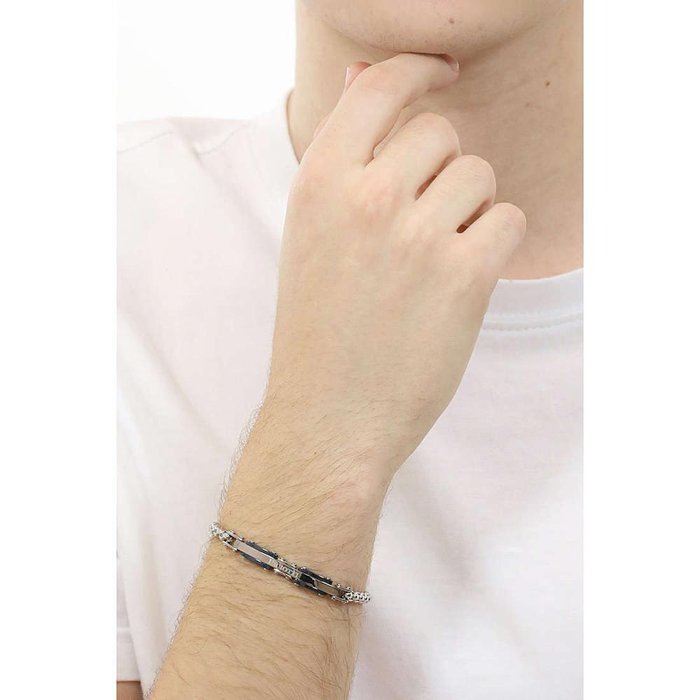 Bracciale acciaio maglia incatenata e inserti ceramica blu
