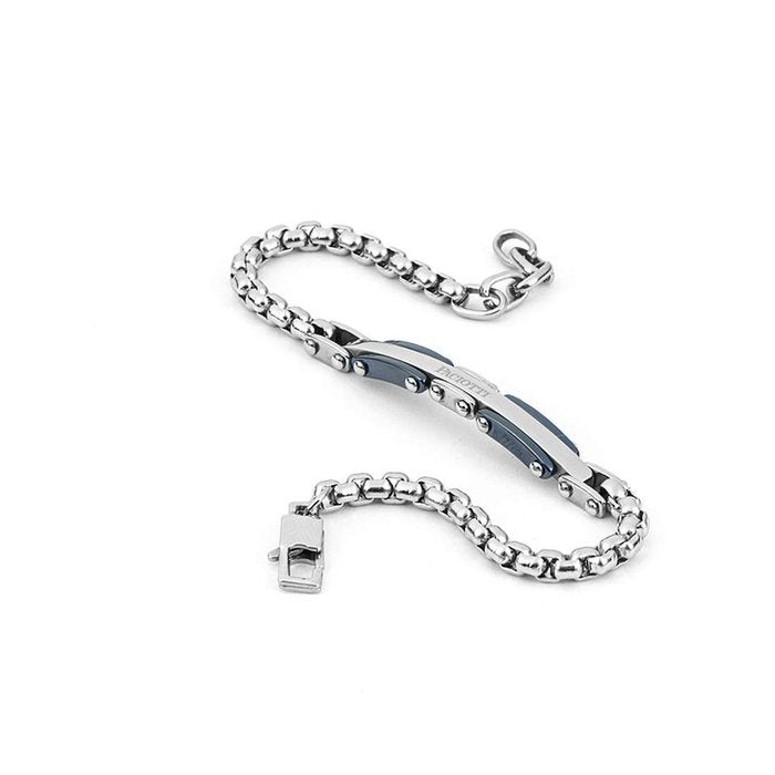 Bracciale acciaio maglia incatenata e inserti ceramica blu