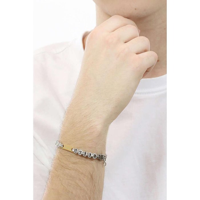 Bracciale acciaio maglia incatenata e piastra dorata