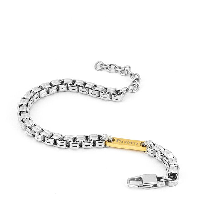 Bracciale acciaio maglia incatenata e piastra dorata